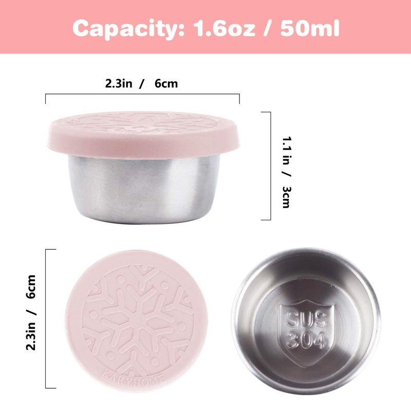 LALASTAR Salad Dressing Containers Set, Small Condiment Containers with Silicone Lids, Leakproof & Reusable for Condiments, Snacks, Dipping Sauce, Stainless Steel, 4x1.6oz, Pink - Image 5